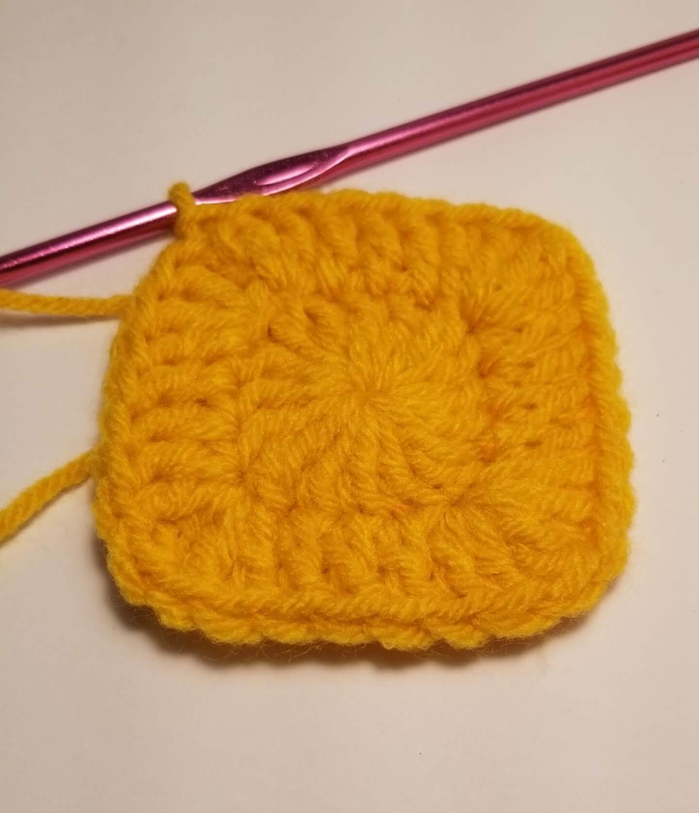 Solid Granny Square with no Hole, step 2 Solid Granny Square with no Hole, step 2