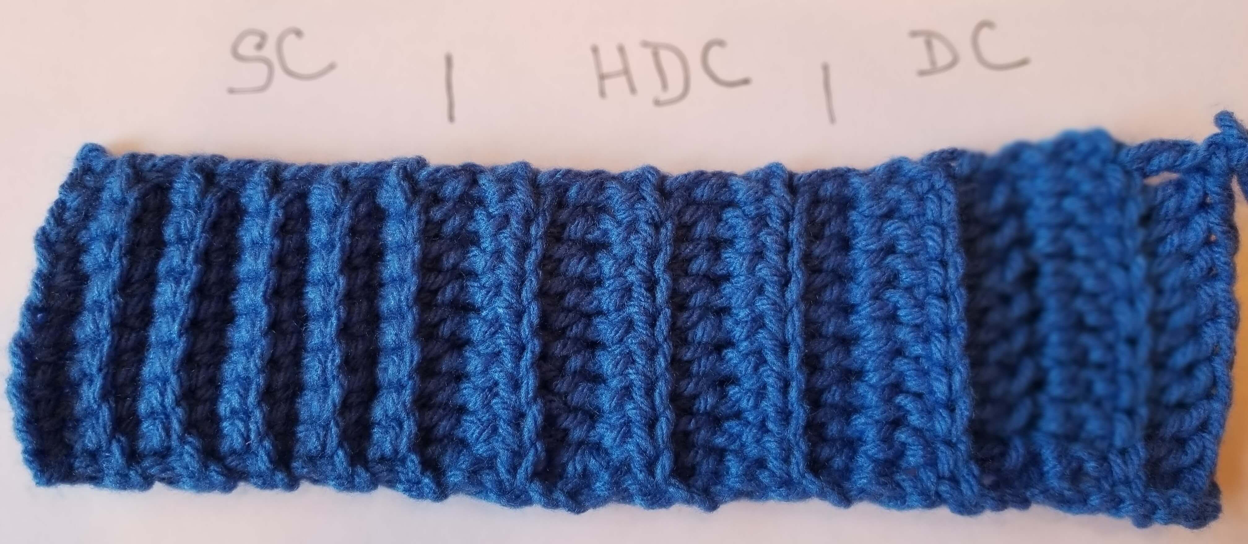 crochet rib in sc, hdc and dc