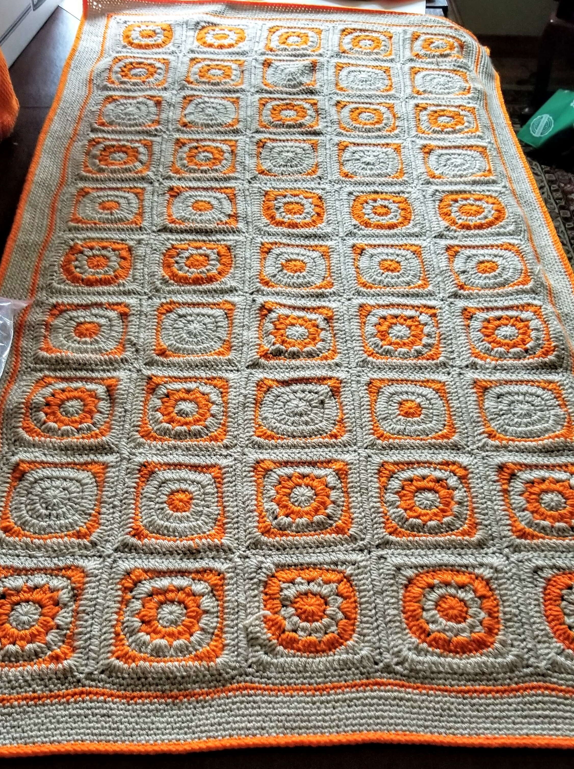 Pumpkin Granny Square Crochet Blanket Pattern